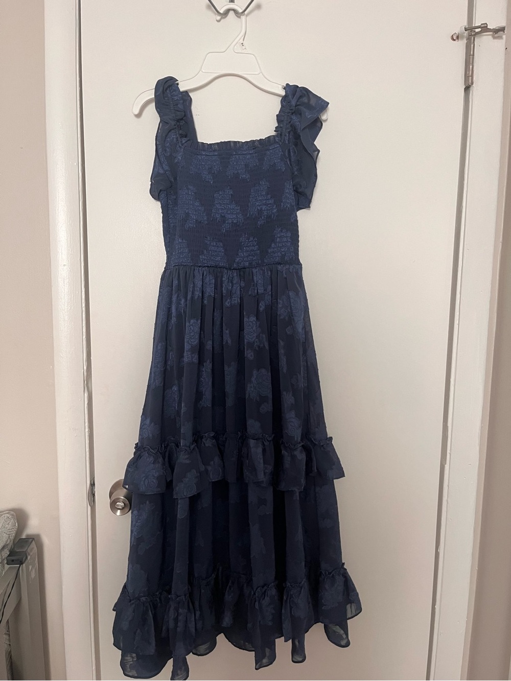 Rare Editions Navy Floral Tiered Maxi Dress with Ruffles